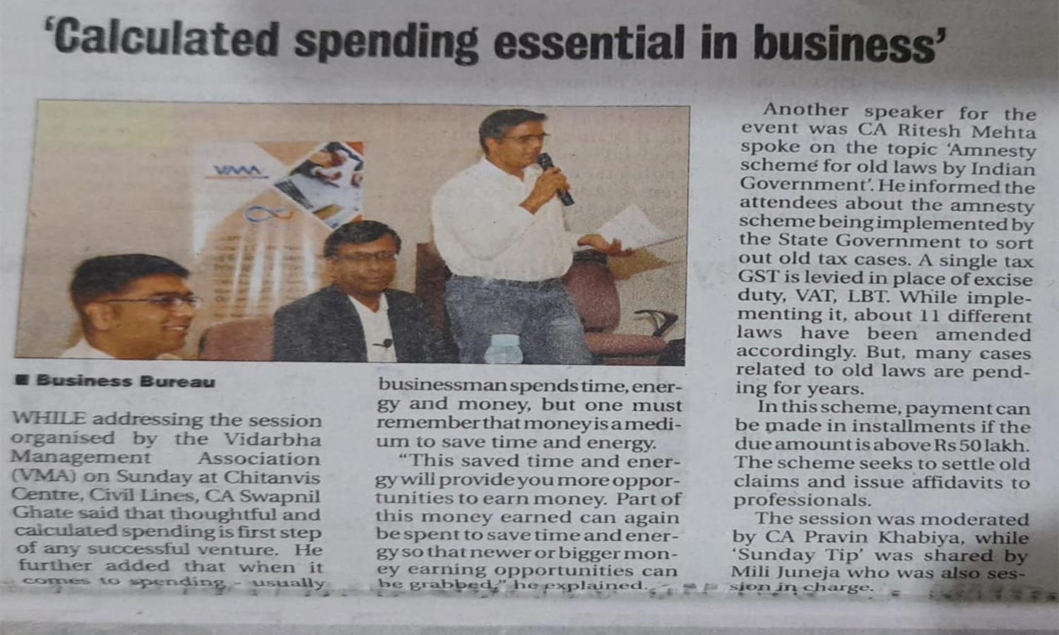 SUNDAY LECTURE AT THE VIDARBHA MANAGEMENT ASSOCIATION (VMA) ON THE 7 SPENDING SECRETS OF HAPPY BALANCE SHEET